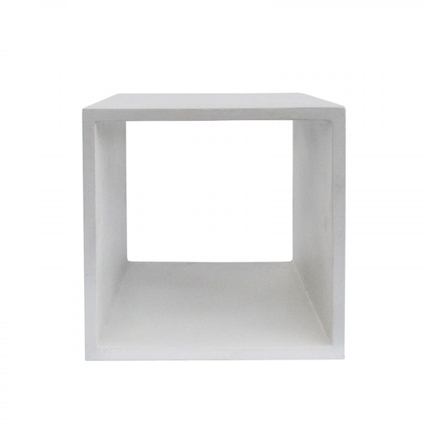 Homeroots Minimalist White Concrete Open Cube End Or Side Table   473153