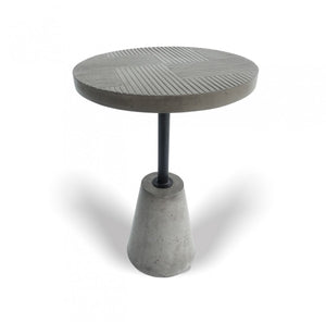 Homeroots Mod Textured Gray Concrete And Black Metal Pedestal End Table   473155