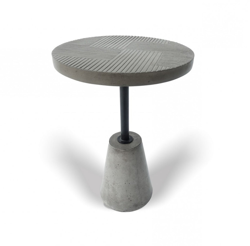 Homeroots Mod Textured Gray Concrete And Black Metal Pedestal End Table   473155