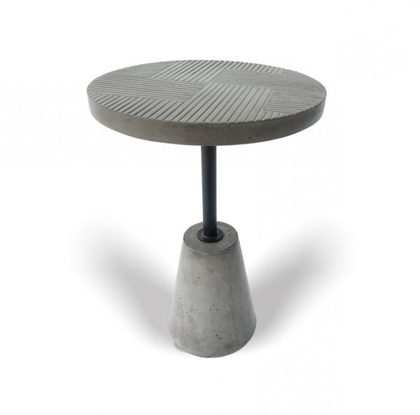 Homeroots Mod Textured Gray Concrete And Black Metal Pedestal End Table   473155