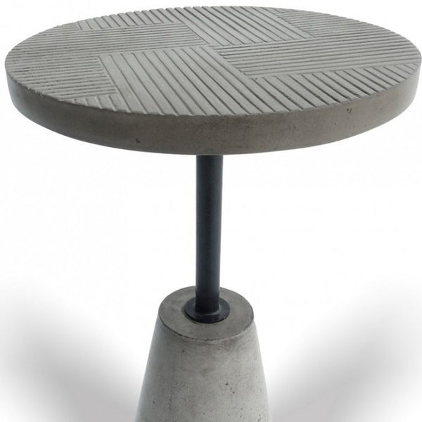 Homeroots Mod Textured Gray Concrete And Black Metal Pedestal End Table   473155