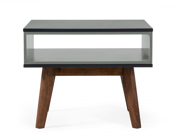 Homeroots Dark Oak And Shades Of Gray Open Rectangle End Table   473156