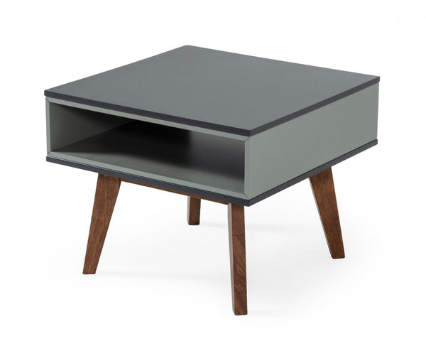 Homeroots Dark Oak And Shades Of Gray Open Rectangle End Table   473156