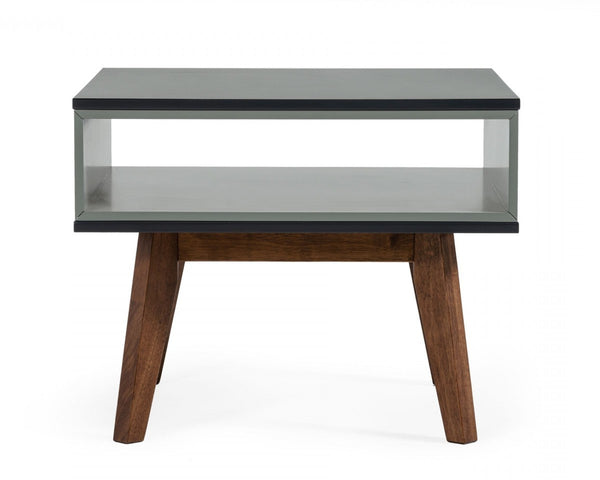 Homeroots Dark Oak And Shades Of Gray Open Rectangle End Table   473156