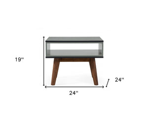 Homeroots Dark Oak And Shades Of Gray Open Rectangle End Table   473156