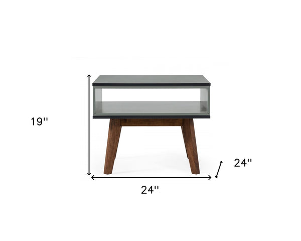 Homeroots Dark Oak And Shades Of Gray Open Rectangle End Table   473156