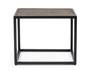 Homeroots Modern Rustic Brown And Black Chevron Wood And Metal End Table   473157