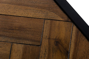 Homeroots Modern Rustic Brown And Black Chevron Wood And Metal End Table   473157