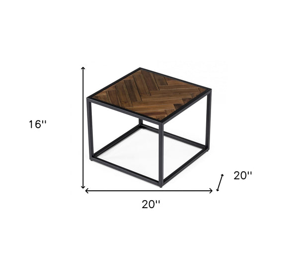 Homeroots Modern Rustic Brown And Black Chevron Wood And Metal End Table   473157