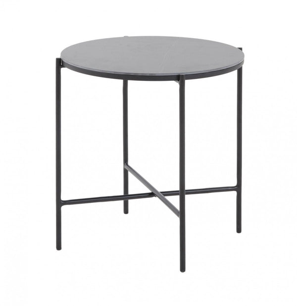 Homeroots Modern Industrial Black Round Ceramic Side Table   473158