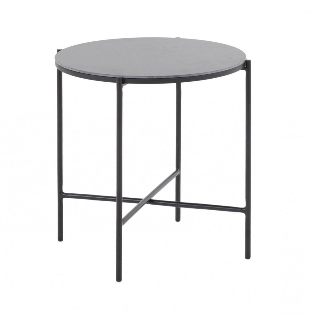 Homeroots Modern Industrial Black Round Ceramic Side Table   473158