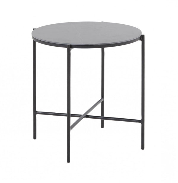 Homeroots Modern Industrial Black Round Ceramic Side Table   473158