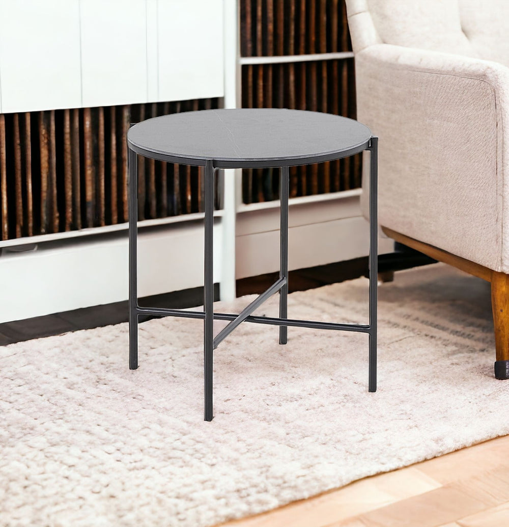 Homeroots Modern Industrial Black Round Ceramic Side Table   473158