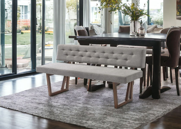 Homeroots 63" Gray And Brown Upholstered Linen Blend Dining Bench  Solid Wood 473160