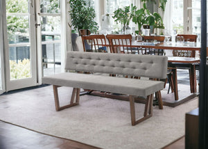 Homeroots 63" Gray And Brown Upholstered Linen Blend Dining Bench  Solid Wood 473160