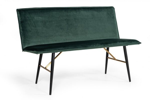 Homeroots 53" Green And Dark Brown Upholstered Velvet Dining Bench  Metal 473161