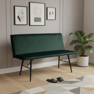 HomeRoots 53" Luxurious Green Velvet Dining Bench with Dark Brown Metal Frame - Stylish Seating for Two! 473161