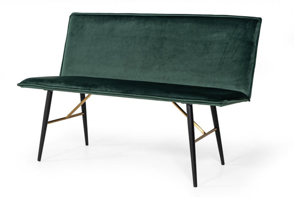 Homeroots 53" Green And Dark Brown Upholstered Velvet Dining Bench  Metal 473161