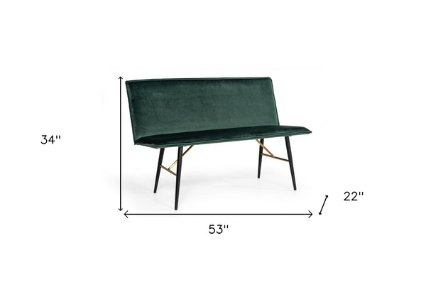 Homeroots 53" Green And Dark Brown Upholstered Velvet Dining Bench  Metal 473161