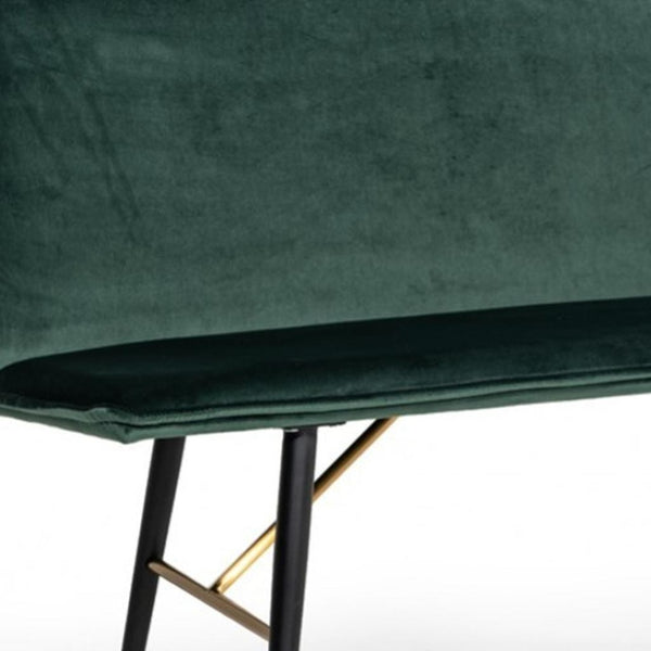 HomeRoots 53" Luxurious Green Velvet Dining Bench with Dark Brown Metal Frame - Stylish Seating for Two! 473161