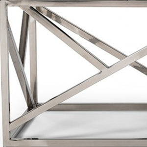 Homeroots 48" White And Silver Tufted Faux Leather Upholstered Bench   473162