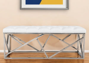 Homeroots 48" White And Silver Tufted Faux Leather Upholstered Bench   473162