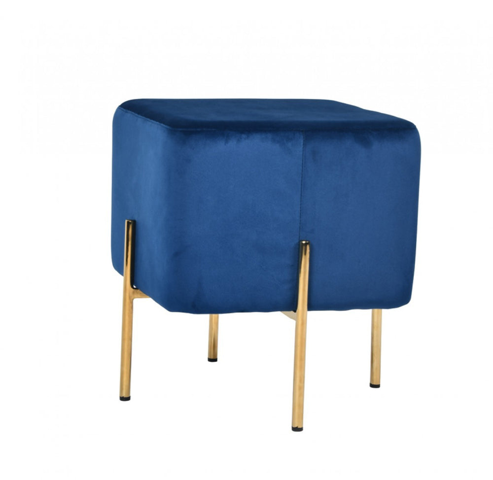 Homeroots 16" Blue Velvet And Gold Cube Ottoman   473163