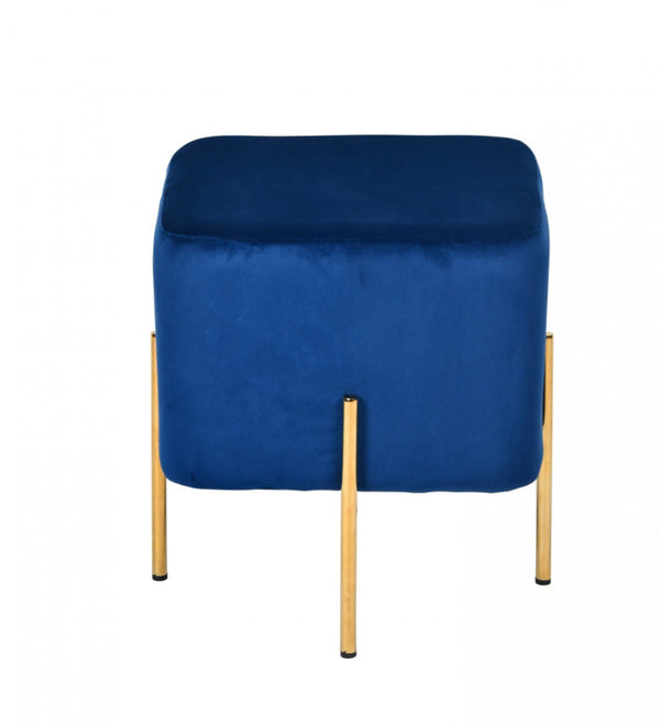 Homeroots 16" Blue Velvet And Gold Cube Ottoman   473163