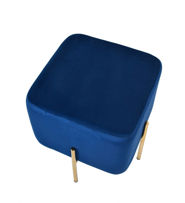 Homeroots 16" Blue Velvet And Gold Cube Ottoman   473163