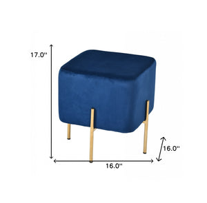 Homeroots 16" Blue Velvet And Gold Cube Ottoman   473163