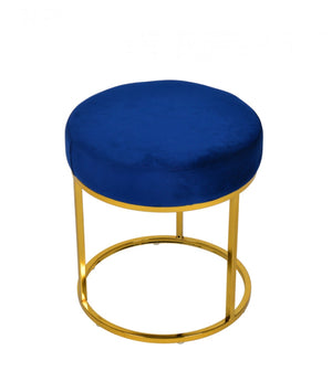 Homeroots 16" Blue Velvet And Gold Round Footstool Ottoman   473164