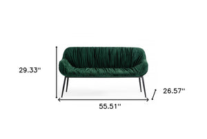 Homeroots 56" Green And Black Velvet Upholstered Dining Bench  Metal 473165
