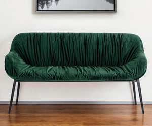 Homeroots 56" Green And Black Velvet Upholstered Dining Bench  Metal 473165