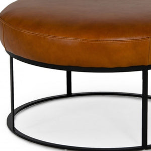 Homeroots 30" Camel Faux Leather And Black Ottoman   473166