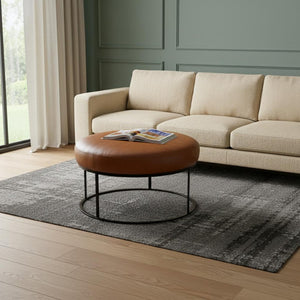 HomeRoots 30" Camel Faux Leather Ottoman - Stylish Multi-Functional Seating with Black Base for Any Room 473166