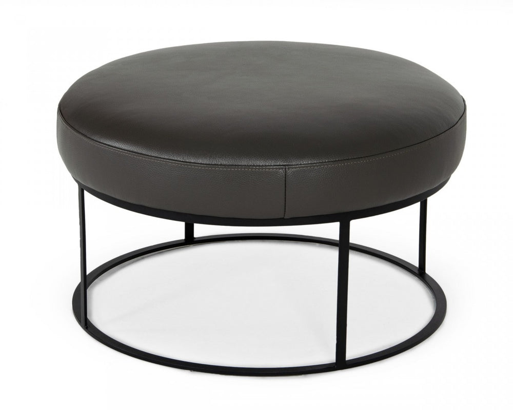 Homeroots 30" Gray Faux Leather And Black Ottoman   473167