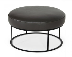 Homeroots 30" Gray Faux Leather And Black Ottoman   473167