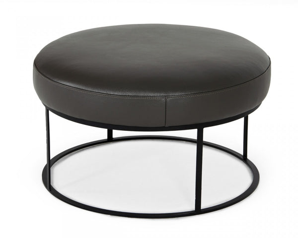 Homeroots 30" Gray Faux Leather And Black Ottoman   473167