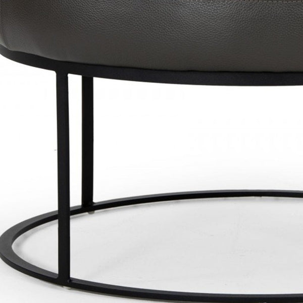 Homeroots 30" Gray Faux Leather And Black Ottoman   473167