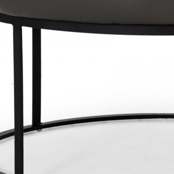 Homeroots 30" Gray Faux Leather And Black Ottoman   473167