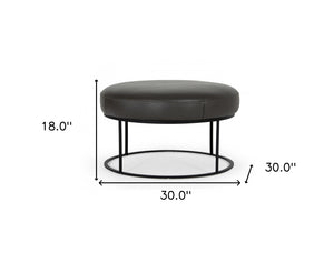 Homeroots 30" Gray Faux Leather And Black Ottoman   473167