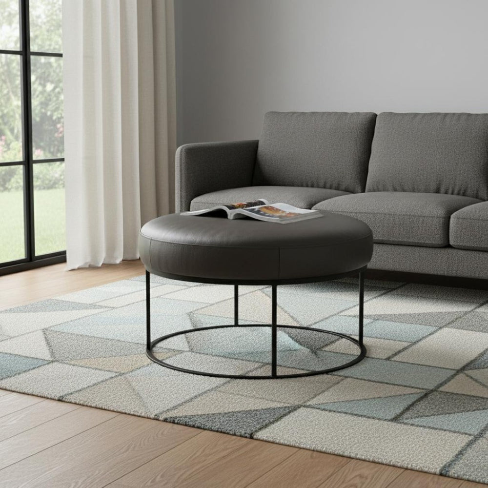 HomeRoots 30" Gray Faux Leather Ottoman with Black Iron Base - Stylish Multi-Purpose Footrest & Extra Seating 473167