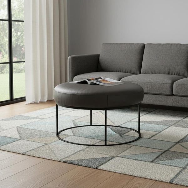 HomeRoots 30" Gray Faux Leather Ottoman with Black Iron Base - Stylish Multi-Purpose Footrest & Extra Seating 473167