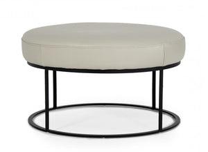 Homeroots 30" Light Gray Faux Leather And Black Ottoman   473168