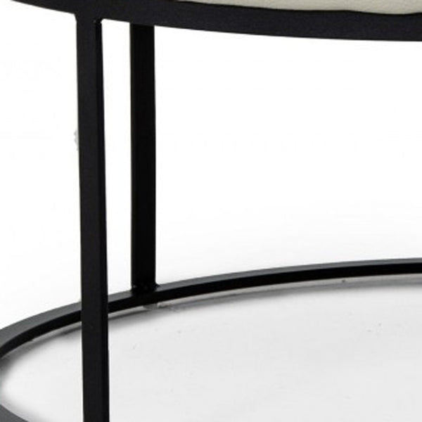 Homeroots 30" Light Gray Faux Leather And Black Ottoman   473168