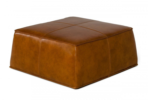 Homeroots 37" Camel Faux Leather Ottoman   473169