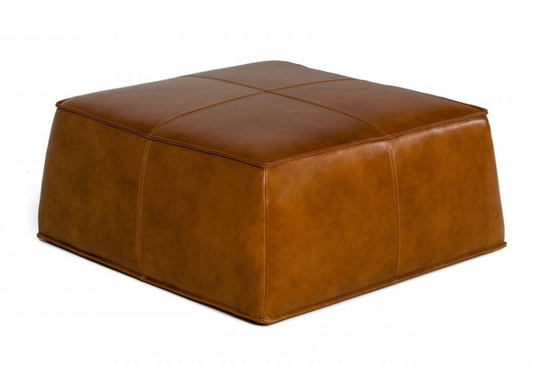 Homeroots 37" Camel Faux Leather Ottoman   473169