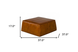 Homeroots 37" Camel Faux Leather Ottoman   473169