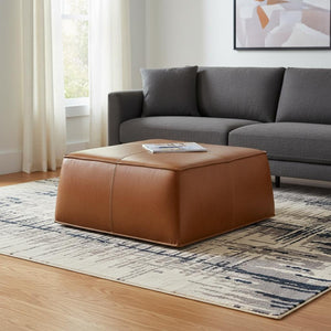 HomeRoots 37" Camel Faux Leather Ottoman - Stylish Multi-Purpose Footrest, Extra Seat, or Table for Any Room 473169