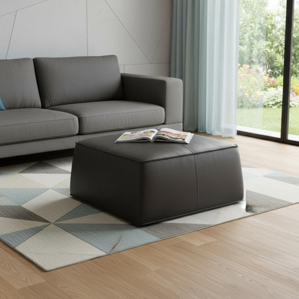 HomeRoots 37" Slate Gray Faux Leather Cocktail Ottoman - Versatile Seating, Footrest & Coffee Table for Modern Homes 473170